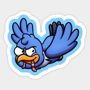 Flying Blue Bird With Worm In Mouth Sticker